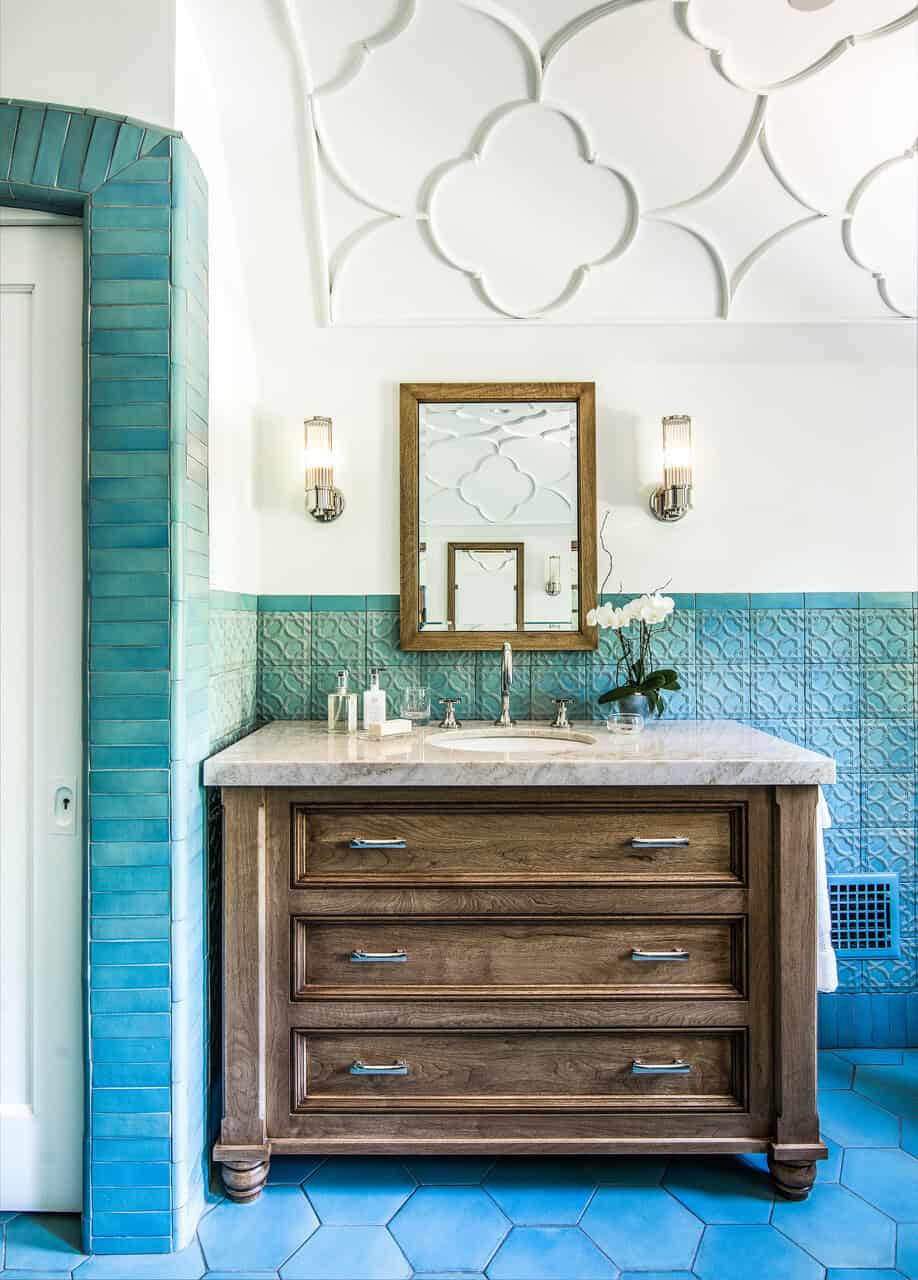Bathroom sink and mi.